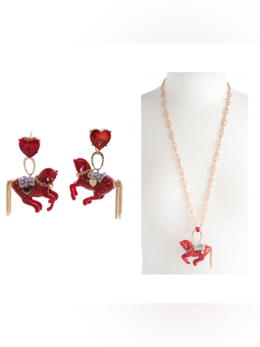 BETSEY JOHNSON SET Chinese Year of the Horse Pendant Necklace & Earrings NEW NWT